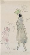 LOUIS VALTAT Three watercolor and pencil studies of women.
